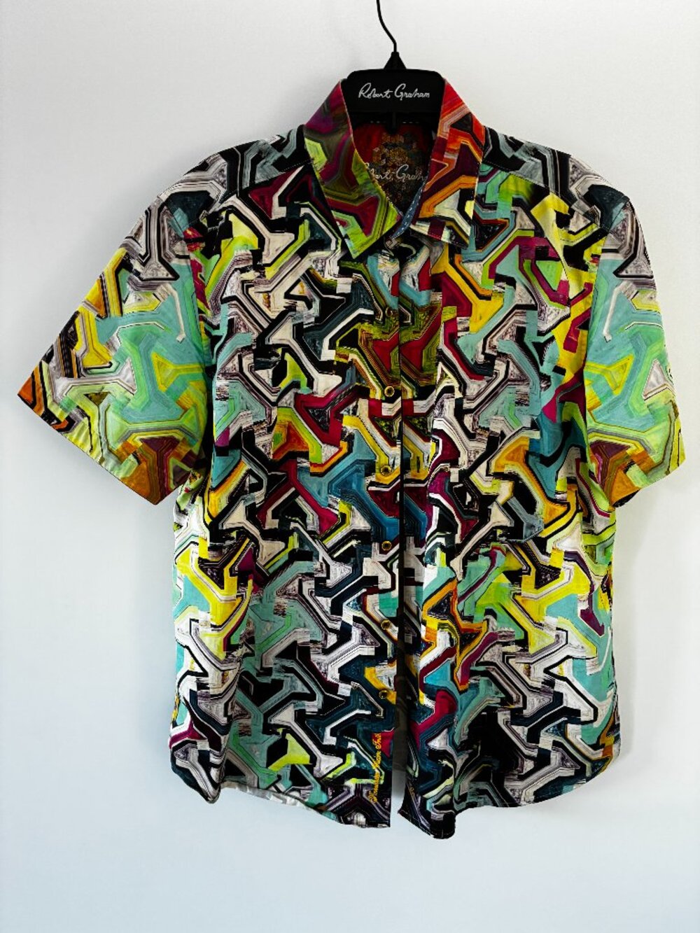 Robert Graham MAGNETIC FIELD Multicolor Geometric Short Sleeve Shirt 2XL